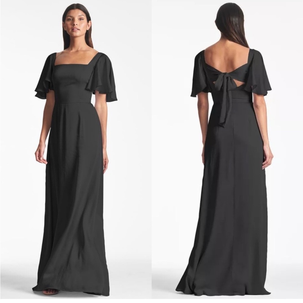 Sachin & Babi Black Maxi Dress Black Formal Gown Short Flutter Sleeves